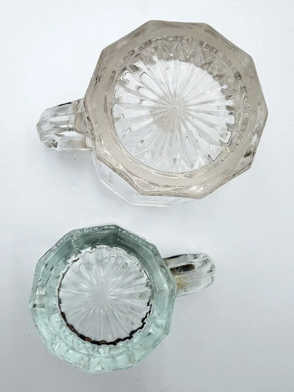 Pair - 2 Size Vintage Creamers Panel Sides Tinged‎ Light Lavender & Blue